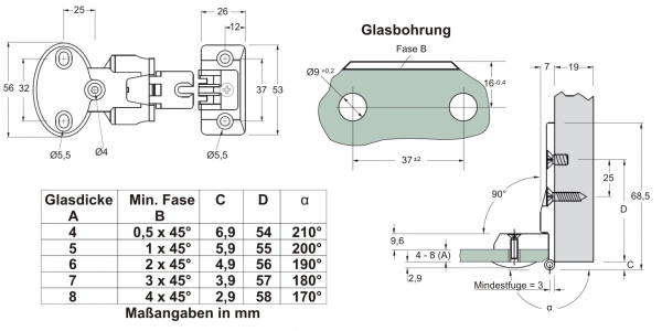 Glastürscharnier Art.-Nr. 40300108